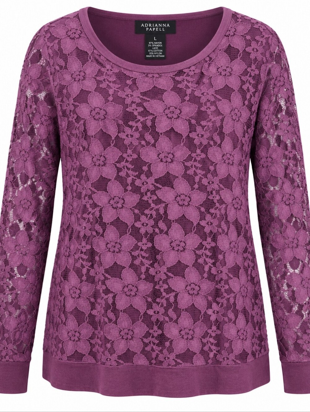 ADRIANNA PAPELL | Boho Merlot Floral Lace Whimsy Goth Sheer Long Sleeve Top | L